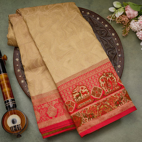 Gold with pink Brocade Silk Saree