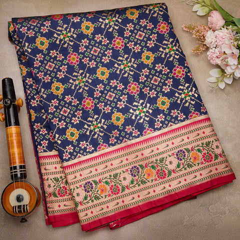 Navy Blue Patola Silk Saree