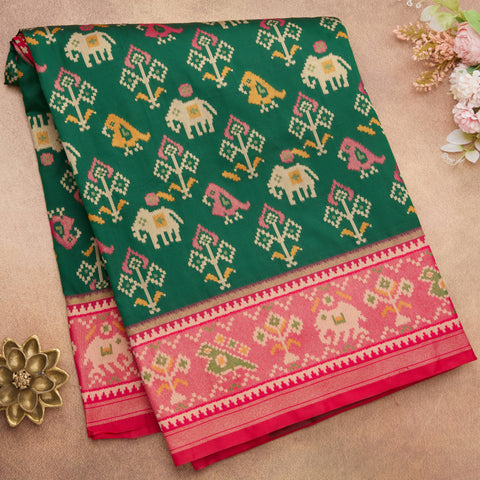 Bottle Green Semi Banarasi Saree