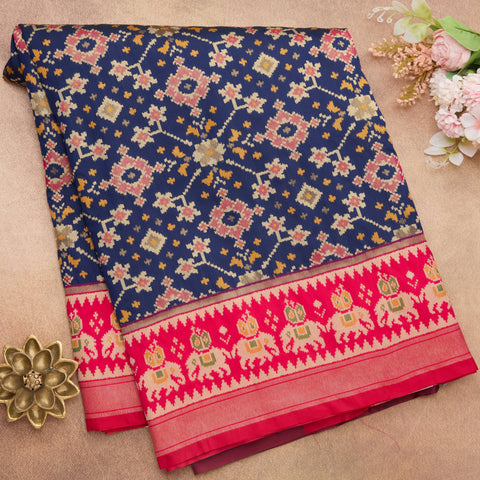 Navy Blue Semi Banarasi Saree