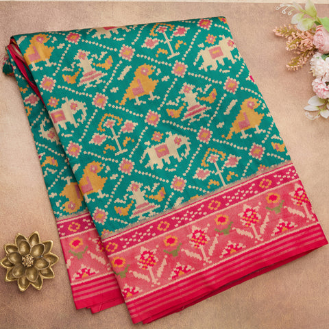 Rama Green Semi Banarasi Saree
