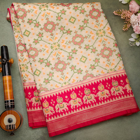 Half-White Patola Silk Saree