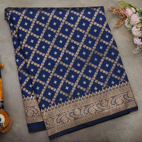 Blue Semi-Banarasi Silk Saree