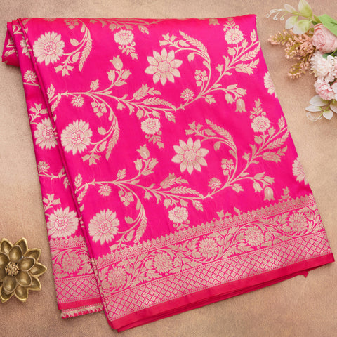 Rani Pink Semi Banarasi Silk Saree