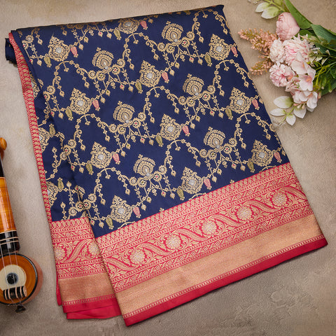 Navy Blue Banaras Silk Saree
