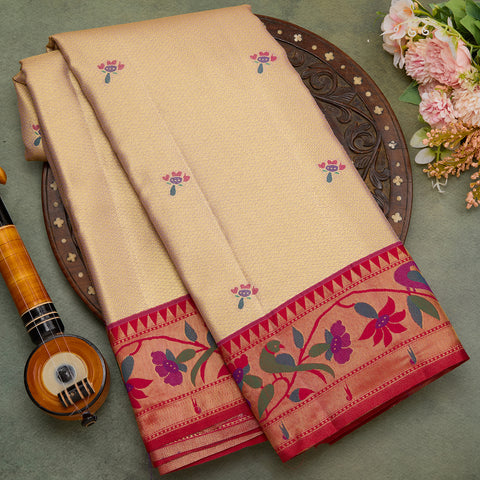 golden with paithani silk saree