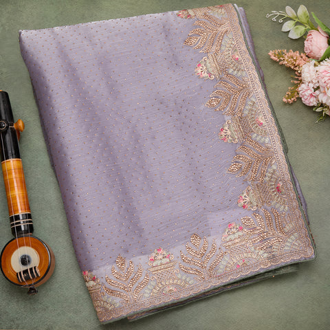 light lavender pressed georgette silk saree