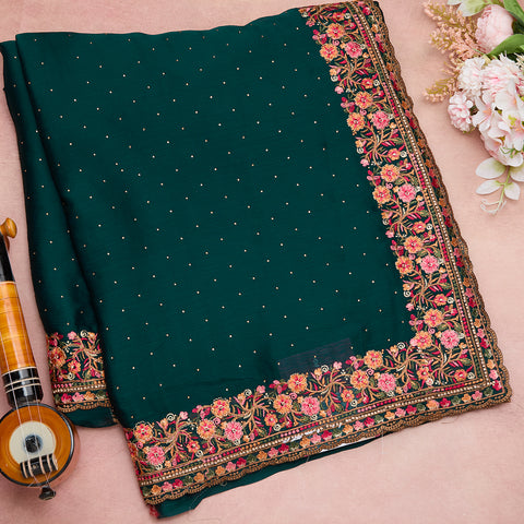Peacock Green Georgette Embroidery Saree