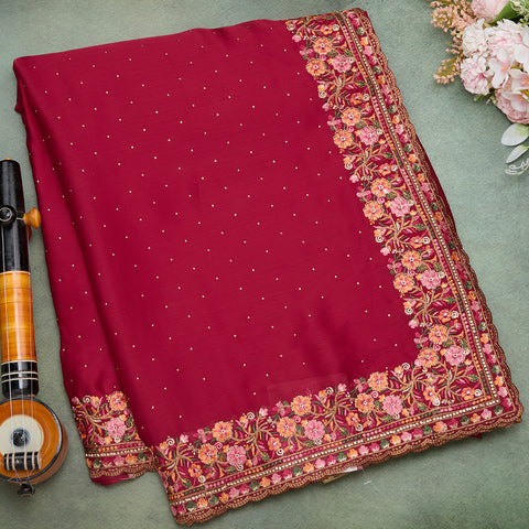 Raspberry Pink Georgette Embroidery Saree