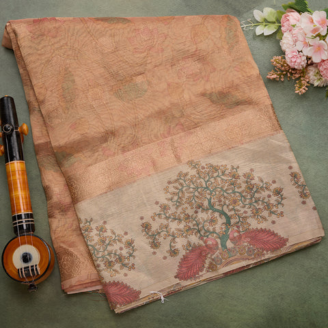 Golden Orange printed tissue saree