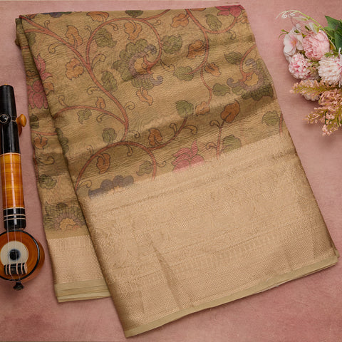 Golden Green printed tissue saree