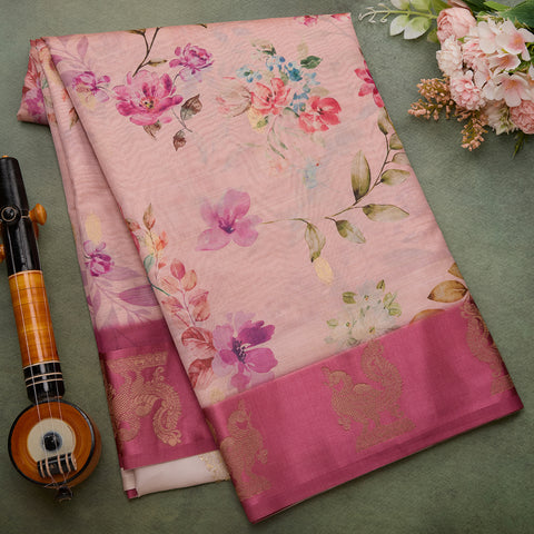 Baby Pink printed tussar saree