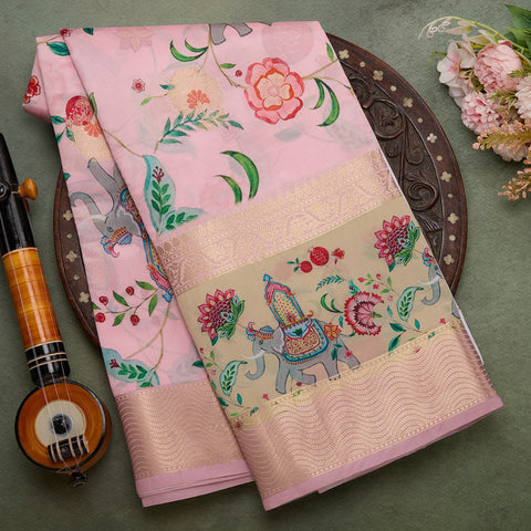Light Pink printed tussar saree