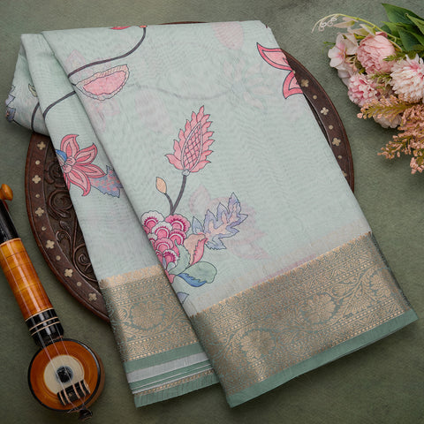 Sky Blue printed tussar saree
