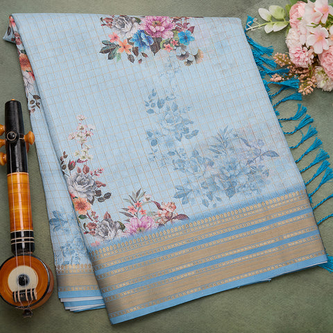 Light Blue printed tussar saree