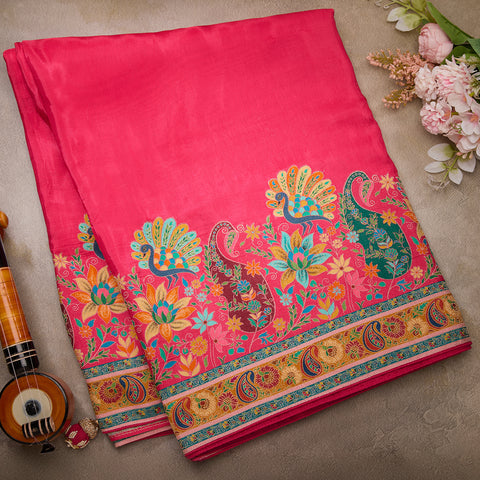 Pink Pashmina Silk Saree