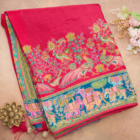 Rani Pink Kashmiri Silk Saree