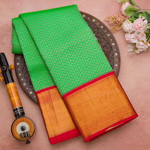 Leaf Green Pure Kanjeevaram Brocade Silk Saree