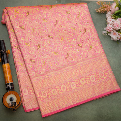 Peachy Pink Pure Kanjeevaram Tissue Silk Saree