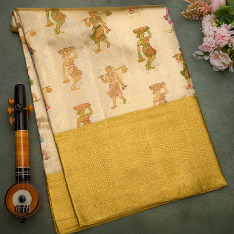 Antique Gold Pure Kanjeevaram Tissue Silk Saree