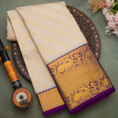 Off-White  Pure Kanjeevaram Brocade Silk Saree