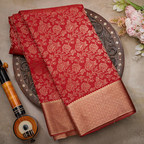 Chilli Red Pure Mysore Brocade Silk Saree