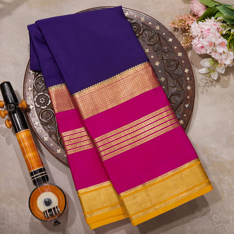 Navy Blue Pure Mysore Crepe Silk Saree