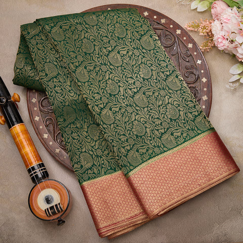 Bottle Green Pure Mysore Brocade Silk Saree