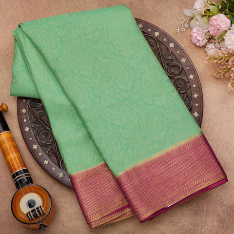 Sea Green Mysore Crepe Brocade Silk Saree