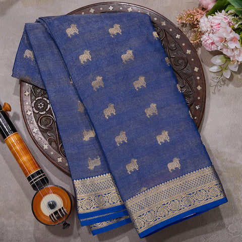 Royal Blue Pure Mysore Tissue Silk Saree