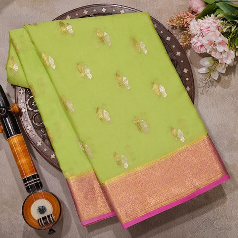Parrot Green Pure Mysore Crepe Silk Saree