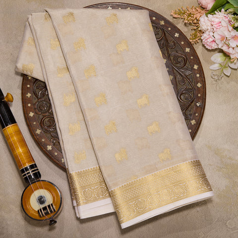 Half-White Pure Mysore Tissue Silk Saree