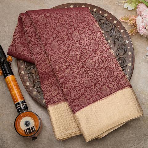 Dark Maroon Pure Mysore Brocade Silk Saree