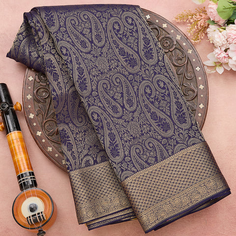 Navy Blue Mysore Silk Tissue Georgette Saree