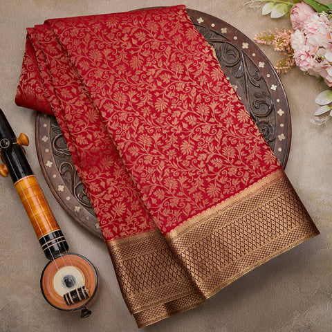 Dark Red Pure Mysore Brocade Silk Saree