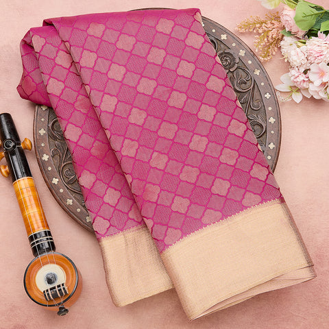 Magenta Pink Mysore Crepe Silk Brocade Saree