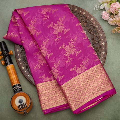 Magenta Pink Mysore Crepe Brocade Silk Saree