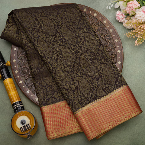 Black Mysore Crepe Brocade Silk Saree