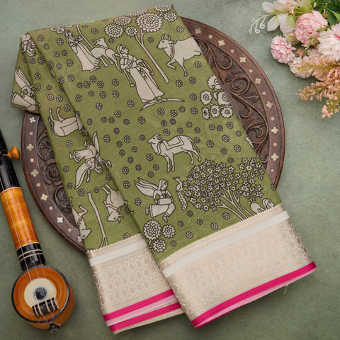 Mehendi Green Mysore Printed Crepe Silk Saree