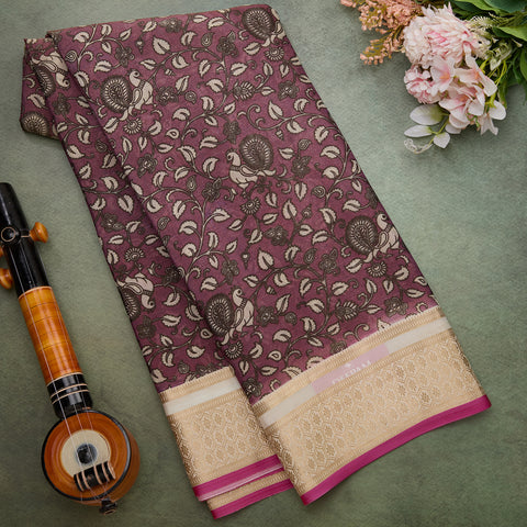 Dark Onion Pink Pure Crepe with Kalamkari Print Saree
