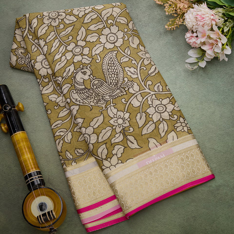 Mint Green Pure Crepe Kalamkari Printed Saree