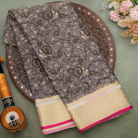 Grey Mysore Printed Crepe Silk Saree