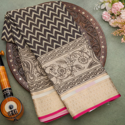 Black Mysore Printed Crepe Silk Saree