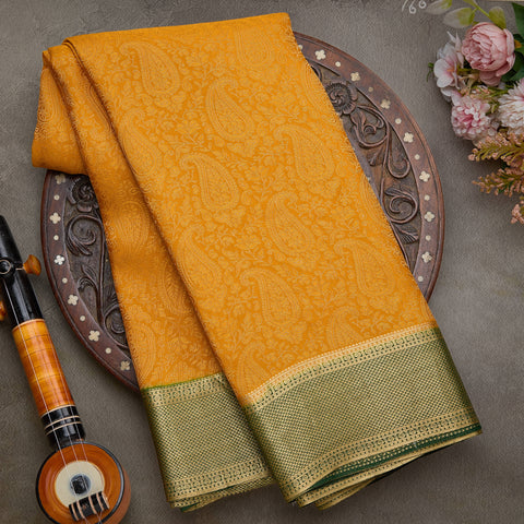 Mustard Mysore Silk Brocade Saree