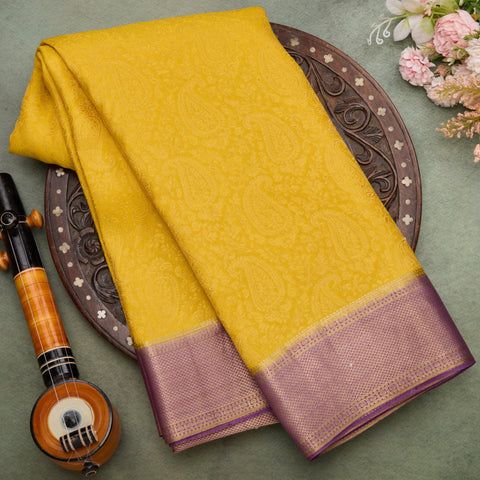 Yellow Mysore Crepe Brocade Silk Saree