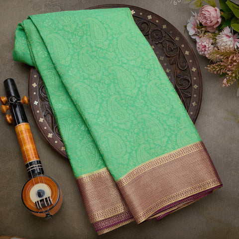 Leaf Green Mysore Silk Brocade