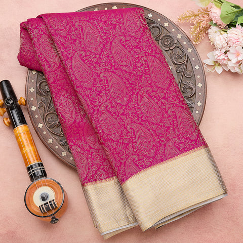 Magenta Pink Mysore Crepe Silk Brocade Saree