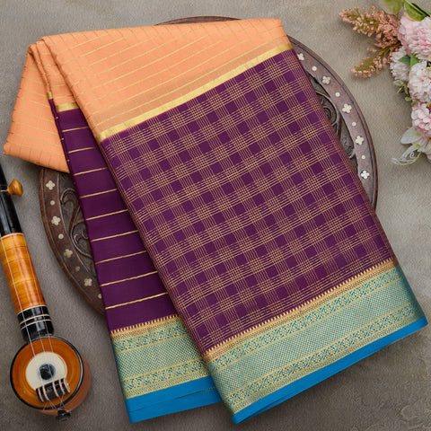 Peach with Wine Pure 3D Mysore Silk Saree