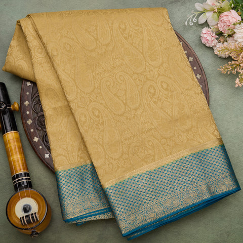Lemon Yellow Mysore Crepe Brocade Silk Saree