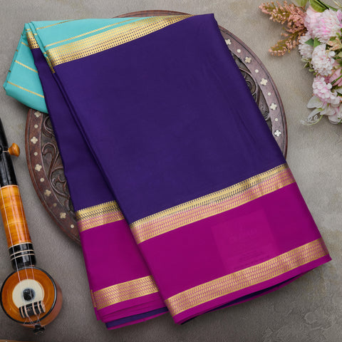 Sea Blue with Purple Pure 3D Mysore Silk Saree